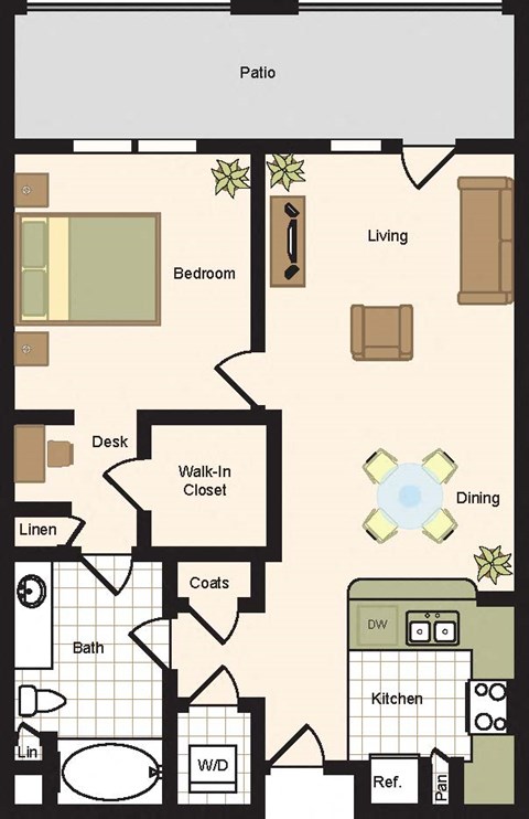 Floor plan for 1 bed, 1 bath, 865 sqft